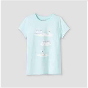 Girls Cat & Jack Light Blue Penguin Tee EUC